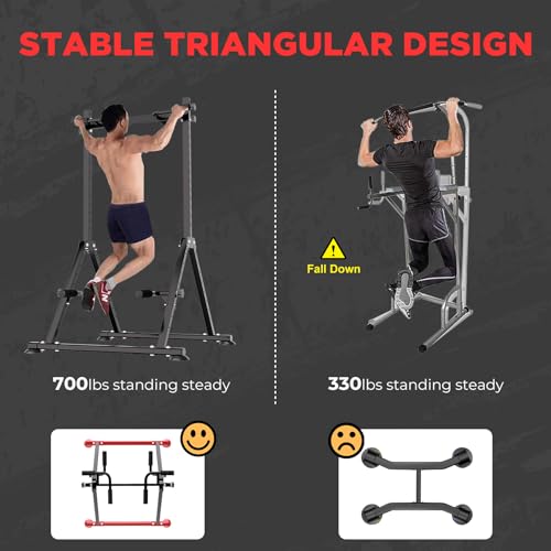 Tappio Folding Power Tower Dip Station Pull Up Bar, Multifunctional Pull Up Tower Adjustable Height, Triangular Structure Strength Training Workout Equipment for Home Gym Fitness