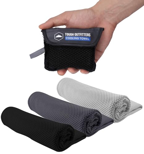 Tough Outdoors Cooling Towels for Neck Face - Neck Cooling Towel for Hot Weather Yoga Sports Golf Sweat - Instant Cold Towel - 3 Pack - color: Black / Dark Gray / Light Gray, size: 3 Pack