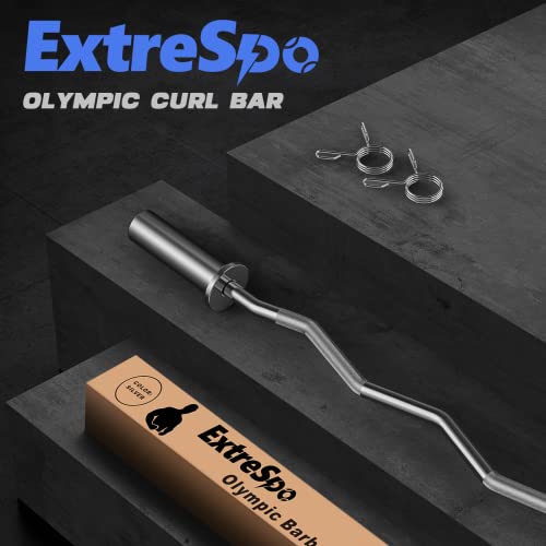 Olympic EZ Curl Barbell Bar, 47" EZ Curl Bar for Weight Lifting, Biceps, triceps, Back/Leg Muscle Group exercise,Chrome Curling Bar for 2 Inch Weight Plates,with 2 Spring Collars - style: 2 inch-Silver