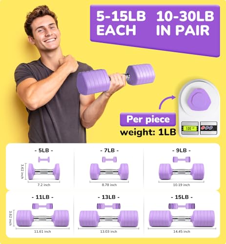 Adjustable Dumbbell Set of 2, 10LB 20LB 30LB Weight Set | Hand Weights for Women Men, Dumbbells for Home Gym Outdoor Exercise & Muscle Toning Weight Loss Rehab Strength Training - color: Purple, style: 30 lb, Pair-Chrome Handle
