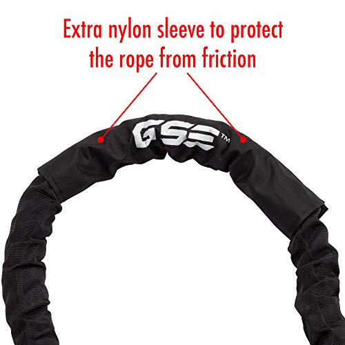 GSE Games & Sports Expert Gym Battle Rope, Heavy-Duty Workout Ropes for Indoor & Outdoor Workout, Exercise Rope for Strength Training - 30,40,50 Feet Lengths Available - color: Black with Sleeve, size: 30ft x 1.5"