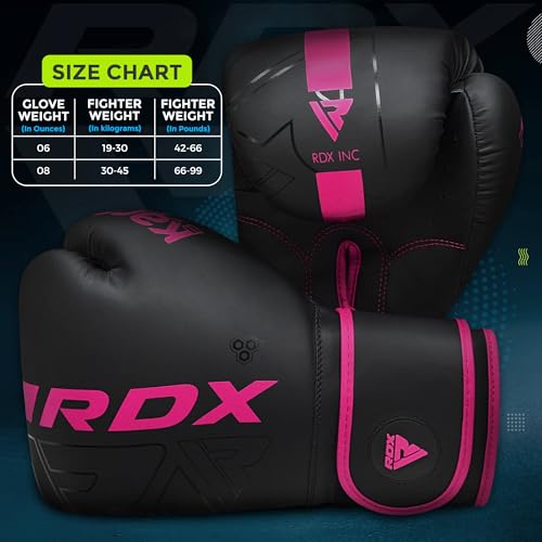 RDX Kids Boxing Gloves Sparring and Muay Thai Maya Hide Leather, Kara Patent Pending Junior Training Mitt for Kickboxing, Punching Bag, Focus Pads, MMA, Thai Pad, Double End Ball Punching Gloves - color: PINK, size: 6OZ