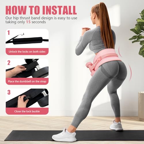 Exercise Hip Thrust Belt - Dumbbell Hip Thrust Belt, Thicken & Widen, Comfortable for Dumbbells, Kettlebells or Plates, Slip Padding, Gym or Home Workouts - color: Pink