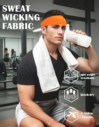 Headbands for Men & Women, Sweat Headband Non-Slip Sweatband Sports Running Cycling Yoga Basketball Workout Football Training - color: Orange Pack