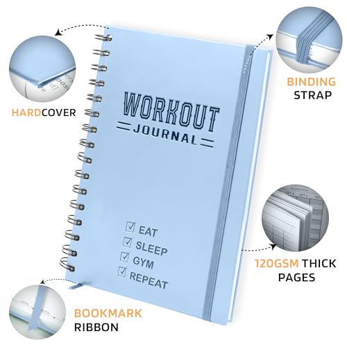 Nextnoid Hardcover Fitness Journal Workout Planner for Men & Women - A5 Sturdy Workout Log Book to Track Gym & Home Workouts - Blue - color: Blue, style: Fitness