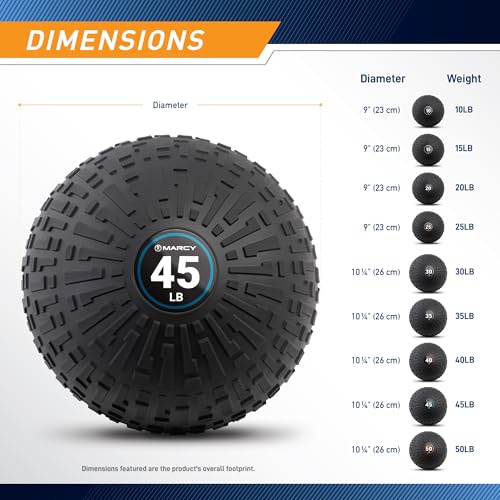 Marcy Slam Ball, 10–50 lbs Dead Weight, Non-Bounce, Sand-Filled Medicine Ball with Durable PVC Shell & Textured Grip for Slams, Tosses, Core & Full Body Training - size: 45 LB
