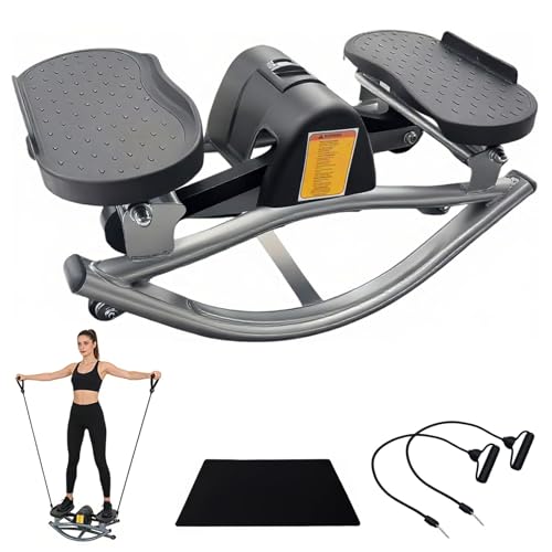 Rocking Steppers for Exercise at Home,3D Motion Stair Stepper with Resistance Bands for Full Body Workout& Low-Impact Balance Board, 330 LBS Loading Capacity Exercise Equipment