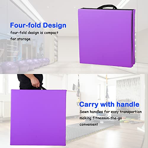 Gymnastics Tumbling Mat, 3 Folding Exercise Mat with Handle, All-Purpose Home Gym Mat for Tumbling, 6'x2'x2' - color: Purple