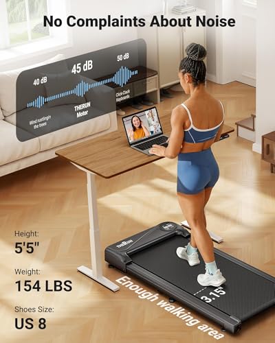 THERUN Walking Pad Treadmill Under Desk, Portable Treadmill with APP for Home and Office,LED Display, Small Walking Pad with 2.5 HP and 265 lbs Capacity
