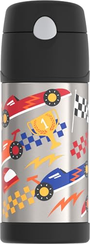 THERMOS FUNTAINER Water Bottle with Straw, 12oz, Hot Rods | Kids Stainless Steel Insulated Water Bottle, Keeps Drinks Cold Longer for School & Play, BPA-Free - color: Hot Rods, size: 12 Ounces