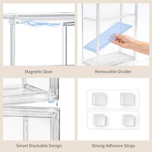 3 Tier Acrylic Display Case for Figures, Wall-Mounted Clear Storage Organizer Box with 2 Movale Plates & Magnetic Door, Display Cases for Collectibles, Action Figure - size: Standard 1 Pack