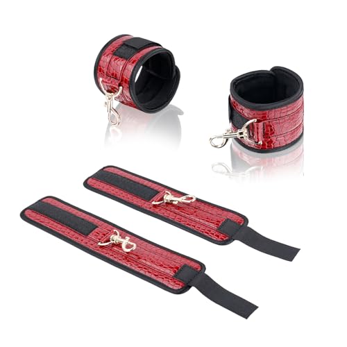 Spreader Bar Heavy Duty Stainless Steel Expandable Silver Bar Home Gym with 4pcs Furry Purple Adjustable Straps,Sports Aid Training Fitness Gear Pilates Aid Kit - style: Black+PU Crocodile Red