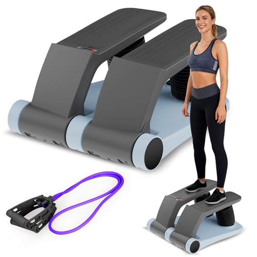 Air Stepper Exercise Machine with Resistance Bands, 5-Level Adjustable Resistance, 300 lb Capacity Stair Stepper with LED Monitor, Low-Impact Home Cardio and Full Body Workout Equipment - color: Blue/Black