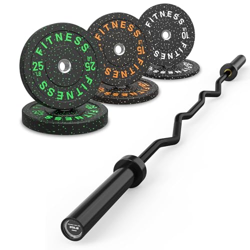 HANDBODE Olympic EZ Curl Bar 4 ft / 6.2 ft Barbell 2 Inch, 500lb / 700lb Capacity, Chrome Curling Bar for Weight Lifting, Biceps, Hip Thrusts, Squat, Home Gym Workouts - color: 6.2ft Curl Bar with 100 lb Plates