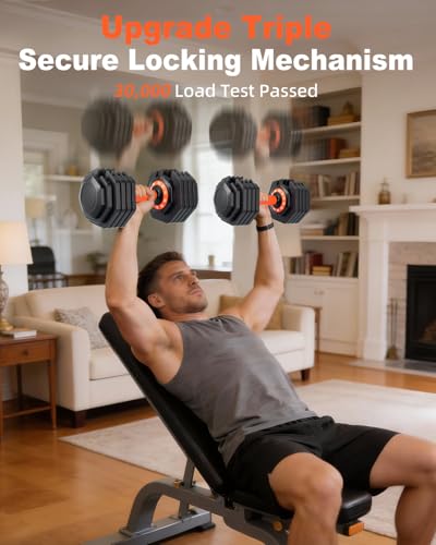 Adjustable Dumbbell Set 50 lbs, 10-in-1 Bi-Directional Adjustable Dumbbells,1 Hand Quick-Dial, No-Roll Dumbbell Set with Storage Tray, Strength Training HIIT for Home Gym