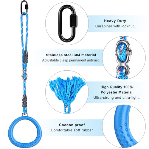 Dolibest 2 Pack of Ninja Gymnastic Rings,Monkey Ring Outdoor Backyard Ninja Accessories Set,Swing Bar Rings Obstacle Course for Training Equipment for Teens,1000LB Capacity - color: 2pack Blue Fitness Ring With 41.7"rope