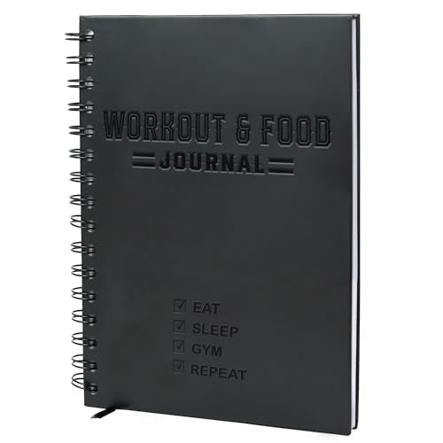 Nextnoid Hardcover Fitness & Food Journal - Nutrition & Workout Planner for Men & Women - A5(5.7" x 8.3") Sturdy Workout Log Book to Track Diet, Gym & Home Workouts - color: A.Black, style: Fitness & Meal