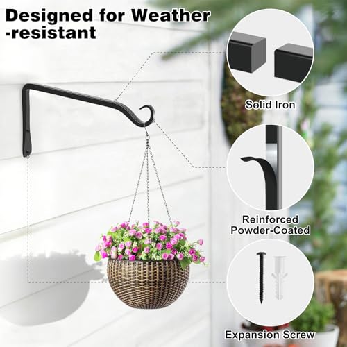 Gtongoko 8" Heavy Duty Outdoor Plant Hanger Wall Bracket, 2 Pack | 44lb Capacity,Rust-Resistant Finish,Easy Installation,Fit Hanging Baskets,Ideal for Bird Feeders & Lanterns - size: 8 Inch, style: L-shape
