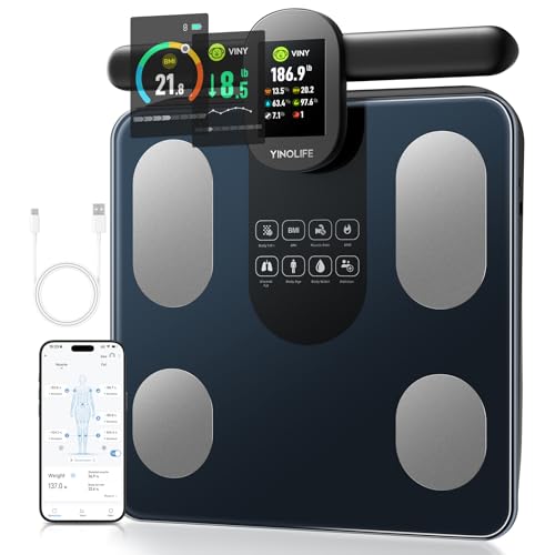 Scale for Body Weight, 8 Electrode Smart Bathroom Scale with BMI Body Fat Muscle Mass 28 Full Body Composition, High Precision Digital Weight Scale with Handle Display, Rechargeable, 400 lbs - color: black