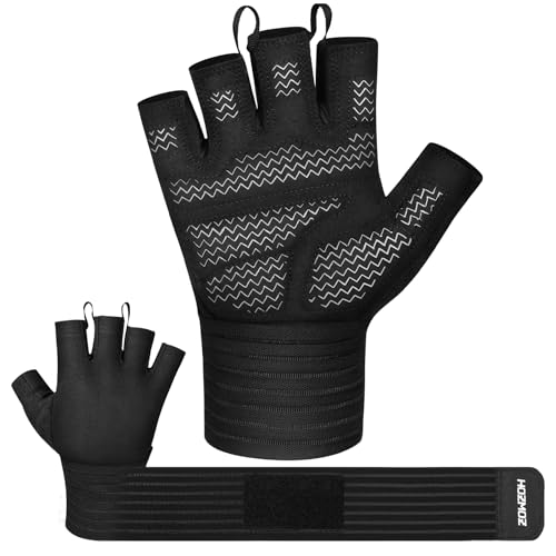 HOZMOZ Weight Lifting Gloves with Wrist Support, Gym Workout Gloves for Men Women, Full Palm 6mm Padded & Grip, Exercise Wrist Wraps for Weightlifting, Fitness, Strength Training - size: Small