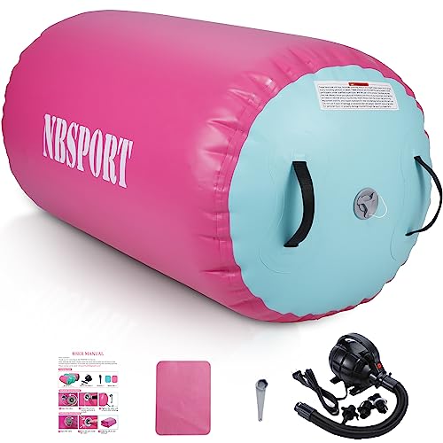 Air Barrel - Air Roller Gymnastics Barrel for Back Handspring Trainer, Air Tumble Mat with Pump for Gym Training/Yoga Balance Exercise/Cheerleading/Home and Outdoor Use - color: Pink+Green, size: 47.2x29.5inch