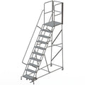 Tri-Arc RWSR110246-XR 10-Step Gateway Rear-Exit Steel Rolling Ladder with 30" Deep Top Platform, Perforated Tread with Handrails, 24" Wide Steps, Gray - size: 10-Step, style: Perforated Tread