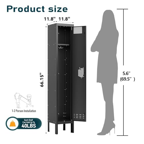 BUTISOW Metal Lockers - 66" Height Steel Lockers for Employees with Door Storage Locker with Card Slot for Employees Gym School Home Office Garage - Assembly Required