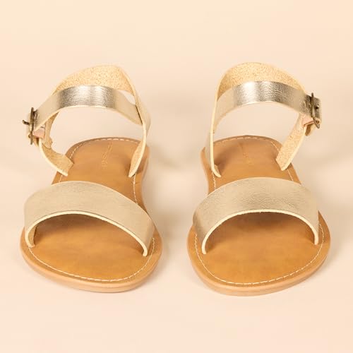 Amazon Essentials Women's Two Strap Buckle Sandal with Adjustable Ankle Strap - color: Gold, size: 5.5
