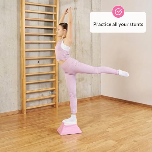 Stunt Trainer Stand for Cheerleading | Portable Cheer Balance Trainer | Stunting Flyer Practice Platform | Lightweight Gymnastics Balance Block | Cheerleading Equipment for Safe Skill Training - color: Pink v2