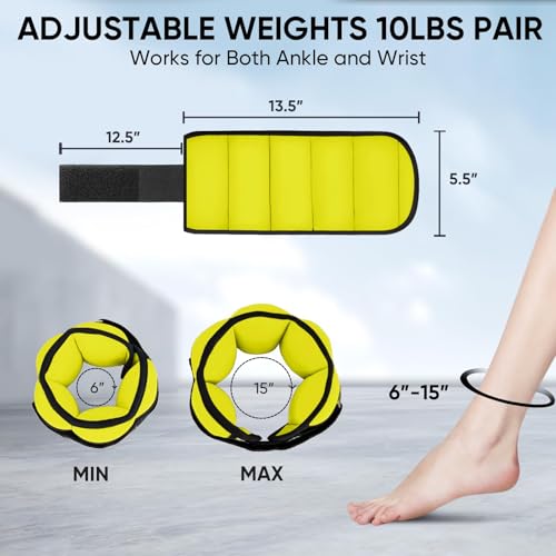 APEXUP Adjustable Ankle Weights for Women and Men, Modularized Leg Weight Straps for Yoga, Walking, Running, Aerobics, Gym, Physical Therapy - color: Yellow, size: 5 lbs x2