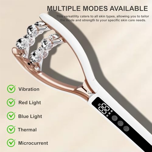 Facial Massager with 3D Roller,Lymphatic Drainage Tool for Face,Arm,Leg and Neck massage - Lymphatic Contour Face Brush Lift & Double Chin Reducer (Pearl white) - color: Pearl white