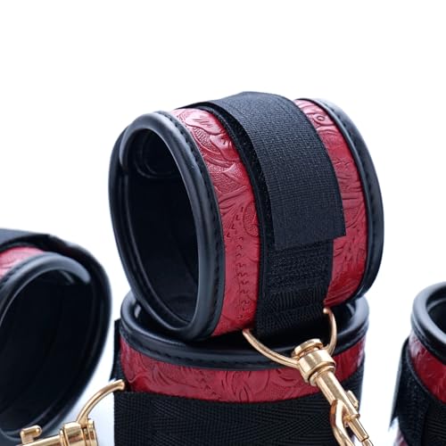 Spreader Bar Heavy Duty Stainless Steel Expandable Bar Home Gym with 4pcs Furry Crocodile Adjustable Strap,Sports Aid Training Pilates Aid Kit,Indoor Yoga Set - style: Black+Embossed Red Kit