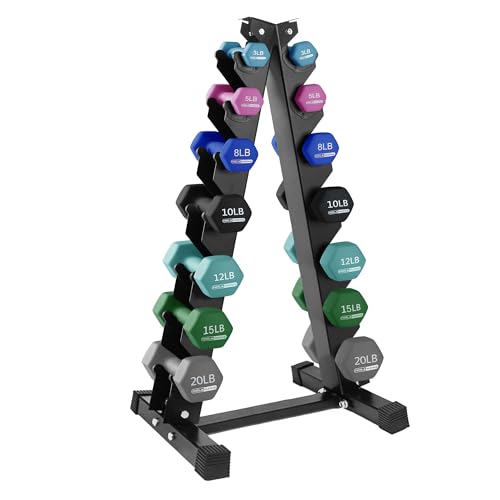 HolaHatha 1, 2 and 3 lb Neoprene Dumbbell Strength Training Weight Set with Rack - color: Blues, size: 146 LB
