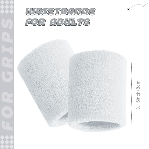 Bememo 24 Pcs Wrist Sweatbands Bulk Sports Wrist Bands for Men Women Breathable Athletic Tennis Wristbands Stretchy Absorbent Cotton Terry for Basketball, Baseball, Gym, Working Out - color: White