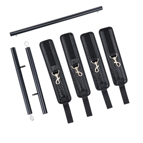 Spreader Bar Heavy Duty Stainless Steel Expandable Silver Bar Home Gym with 4pcs Furry Purple Adjustable Straps,Sports Aid Training Fitness Gear Pilates Aid Kit - style: Black+PU Crocodile Black
