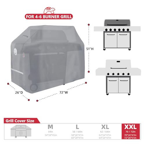 Turtle Life BBQ Grill Cover, 72 Inch Heavy Duty Waterproof 4-6 Burner Barbecue Gas Grill Covers for Weber Genesis Char-Broil Brinkmann, Gray - color: Gray, size: EVO-72in