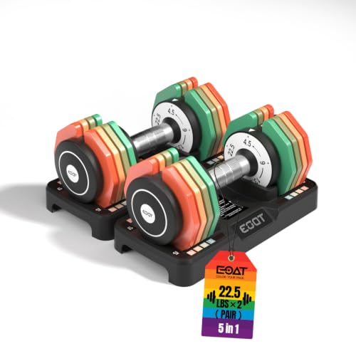 Adjustable Dumbbells Set/Single, 12.5LB/22.5LB/55LB 5 in 1 Free Adjustable Dumbbell Set with Anti-Slip Handle & Rainbow-colored Weight Plates for Home Gym, Weight Set for Women Men - style: 22.5LB A Pair