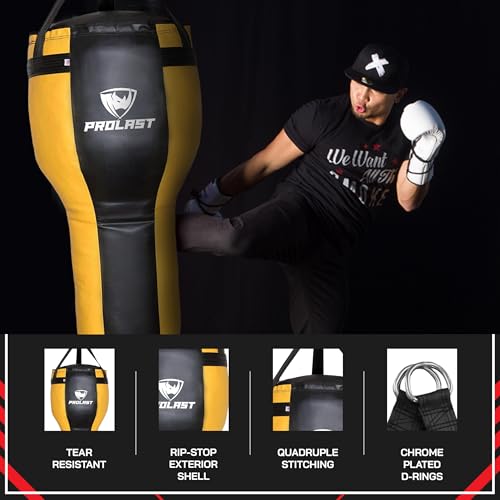 Angle Heavy Punching Bag for Adults, Hook and Uppercut, Boxing, MMA, Martial Arts, Muay Thai, 65 lbs, Rhino Logo - color: Black / Yellow, style: Unfilled