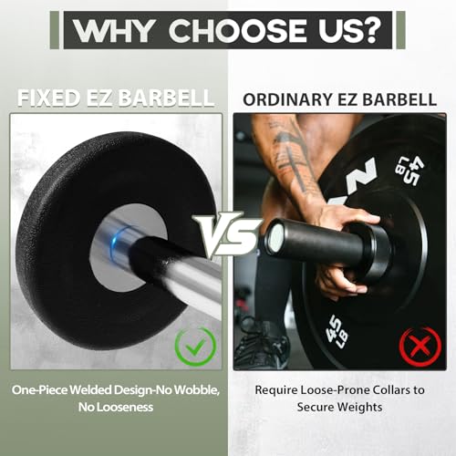Mikolo Fixed Barbell, Pre-Loaded Weight EZ Curl Bar, PVC Barbell Weight Set for Strength Training and Weightlifting