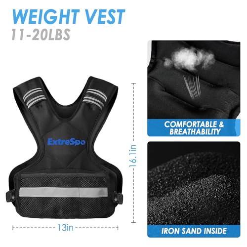 ExtreSpo Adjustable Weighted Vest for Women and Men, 4-10lb/11-20lb/20-32lb Weight Vest with 6 Ironsand Weights, Body Weight Vest Exercise Set with Reflective Strip for Strength Training and Workout