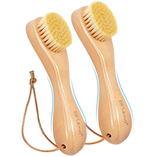 BFWood 2PCS Laundry Stain Brush - Natural Soft Boar Bristles, Removes Tough Stains from Delicate Fabrics Like Knits, Cotton, and Linens, Gentle on Fabrics, No Damage - style: Round-2PCS