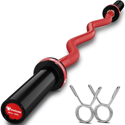 Olympic EZ Curl Barbell Bar, 400LBS Weight Capacity Olympic Curl Bar, 4ft Barbell Weight Bar with Knurled Grip for 2 Inch Weight Plates, Hip Thrusts,Squat,Biceps-Home Gym Weight Bar - color: Red