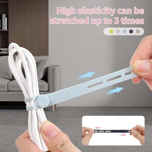 Oligei 50 Pcs Silicone Cable Ties, Cable Ties Reusable, High Elasticity Cord Wraps for Electrical Cords, Cord Organizer for Earphone, Phone Charger(Colorful) - color: 50p∣colorful