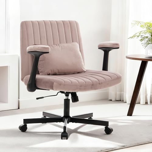 Ergonomic Cross Legged Chair with Wheels, 360 Swivel Meditation Chair, ADHD Chair, Criss Cross Desk Chair with Lumbar Support and Adjustable Stool, Wide Seat Cushion, Light Pink - color: Pink, size: Wide Seat