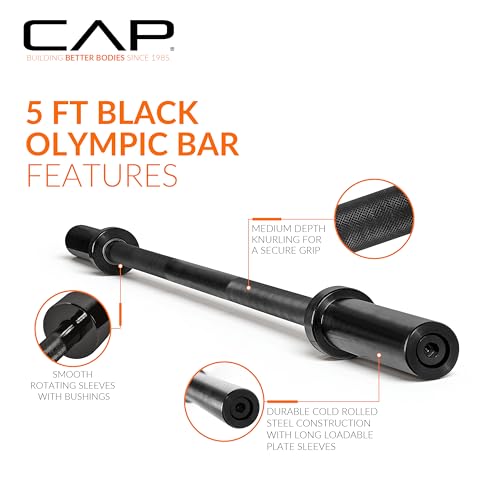 CAP Olympic Barbell - 5FT, 6FT, & 7FT Strength Training Weight Bars, Multiple Options - size: 5 ft (60") - Black, style: Classic