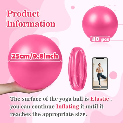 40 Pcs Small Exercise Pilates Ball Bulk 9 Inch Mini Yoga Balls Anti Burst and Slip for Stability Fitness Physical Therapy Stretching & Core Workout at Home Gym Office Class - color: Solid Pink