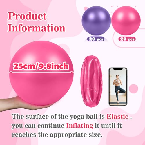 40 Pcs Small Exercise Pilates Ball Bulk 9 Inch Mini Yoga Balls Anti Burst and Slip for Stability Fitness Physical Therapy Stretching & Core Workout at Home Gym Office Class - color: Pink, Purple
