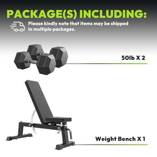 HANDBODE Adjustable Weight Bench for Full Body Workout, 1500 LBS Weight Capacity Bench Press Bench of Home Gym Strength Training, Incline Upright Flat Utility Workout Bench with Fast Adjustment - color: 1300 lb Weight Bench & 2 X 50 lb dumbbells
