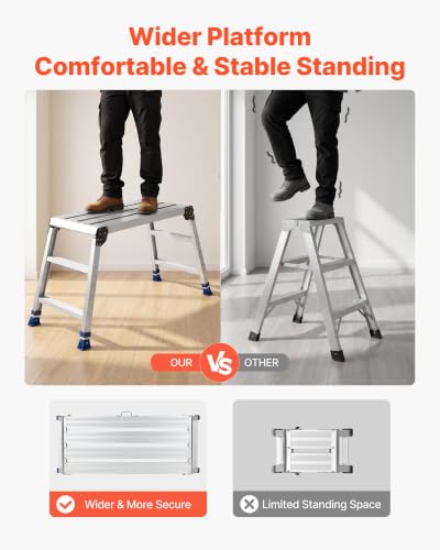 VEVOR Folding Work Platform, Adjustable Height 23-34.5 in, 40 x 18 in Aluminum Step Stool, 500 lbs Load Capacity, Heavy Duty Non-Slip Platform Ladder, Portable Work Bench for Painting, Maintenance