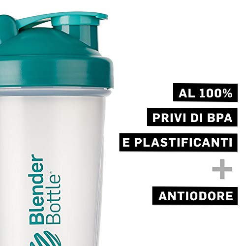 BlenderBottle Classic Shaker cup/Diet Shaker/Protein Shaker with Blenderball / 590ml - clear teal
